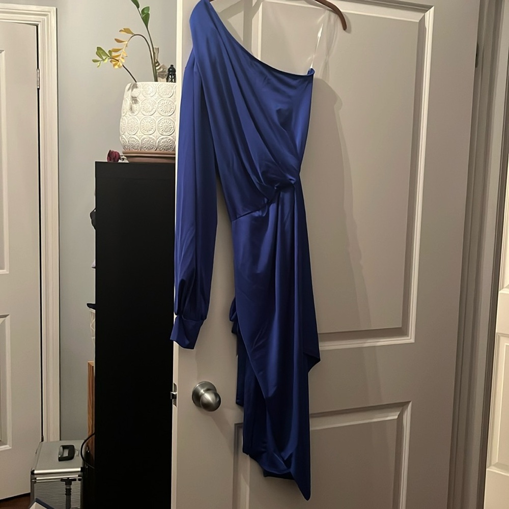 Blue One Shoulder Jersey Dress -tags on